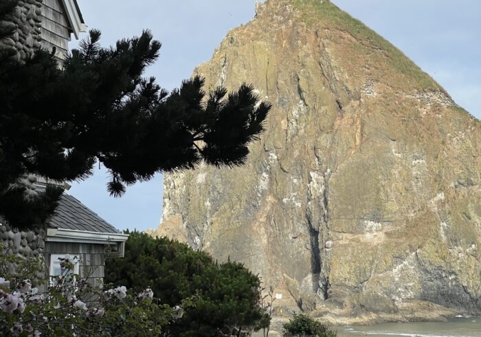 view of haystack rock cannon beach