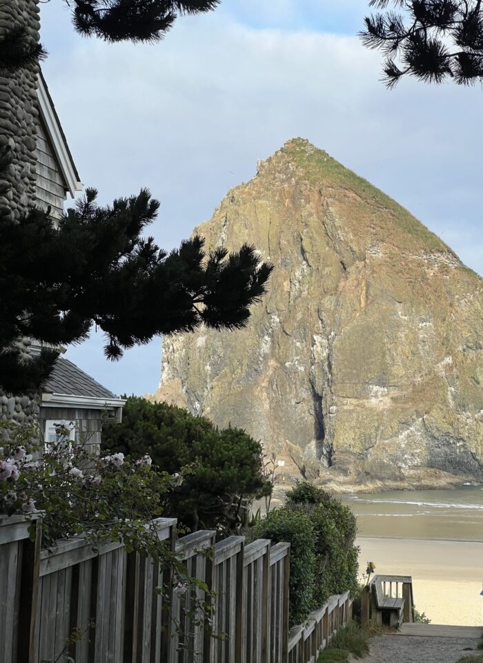view of haystack rock cannon beach